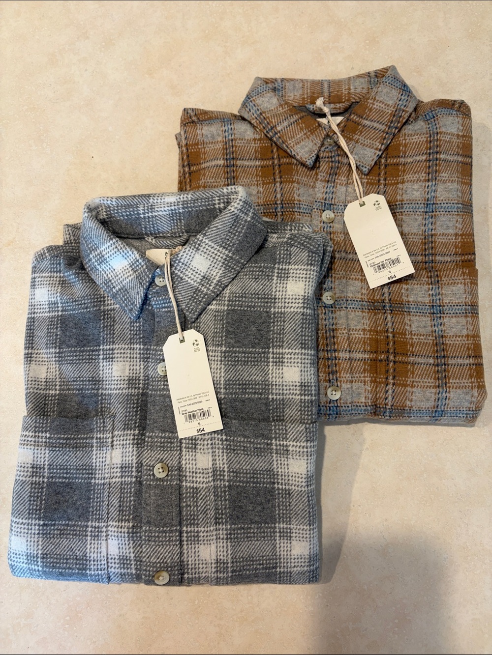 NWT- Men's Gray and Brown Plaid Button-Down Flannel Shirts